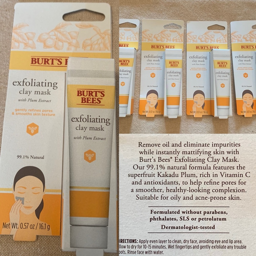 4 Burt’s Bees Exfoliating Clay Mask each tube is 057 oz. lot of 4 New in Package